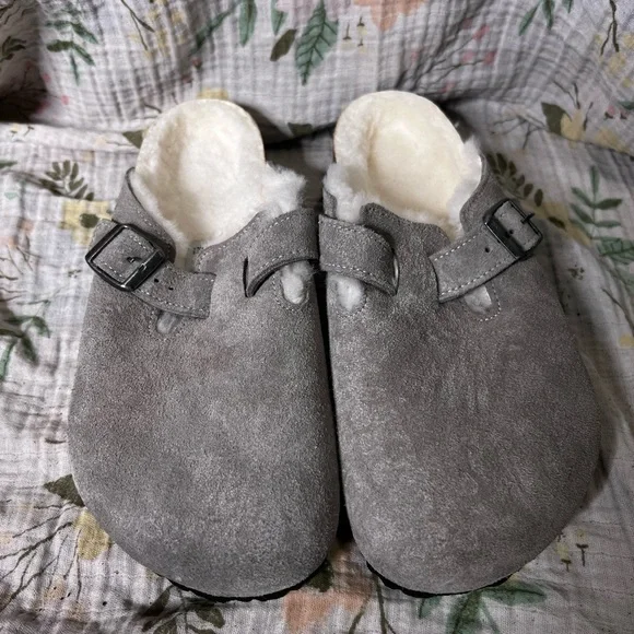 Birkenstock Boston Gray Suede Shearling Clogs Women’s Size EU 40 US 9/9.5 - Picture 1 of 6